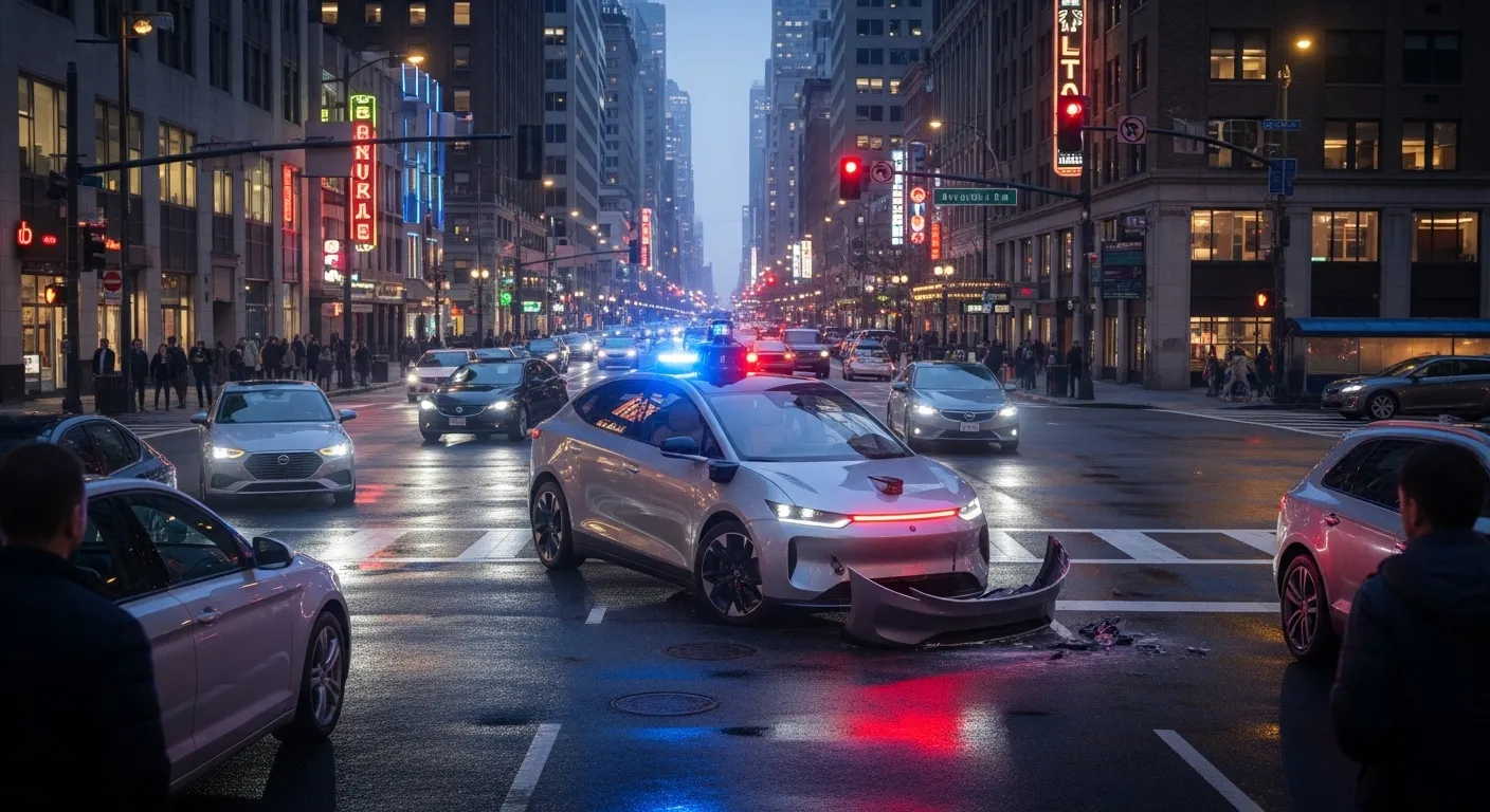 Driverless robotaxi stopped after a city crash in 2026