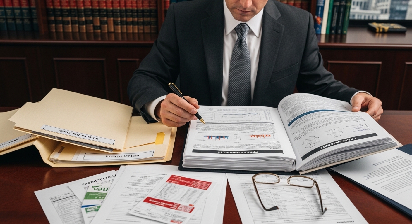 Lawyer reviewing PFAS injury claim evidence and medical records