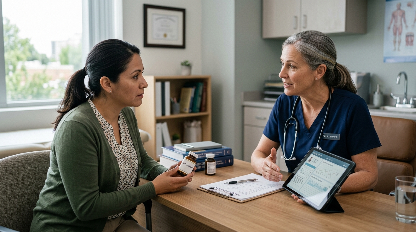 Patient discussing kratom side effects with a healthcare provider