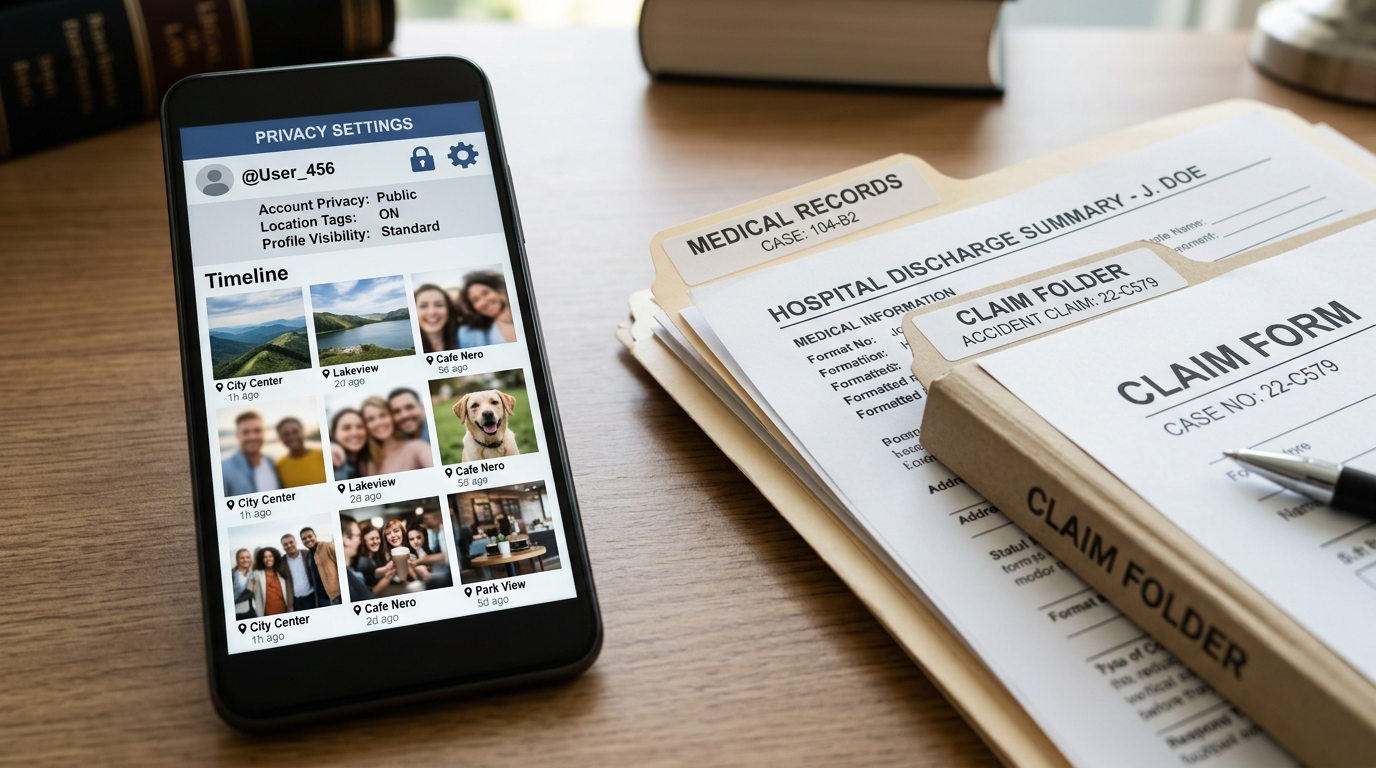 Smartphone social media posts, location tags, and privacy settings used as digital evidence in an injury claim