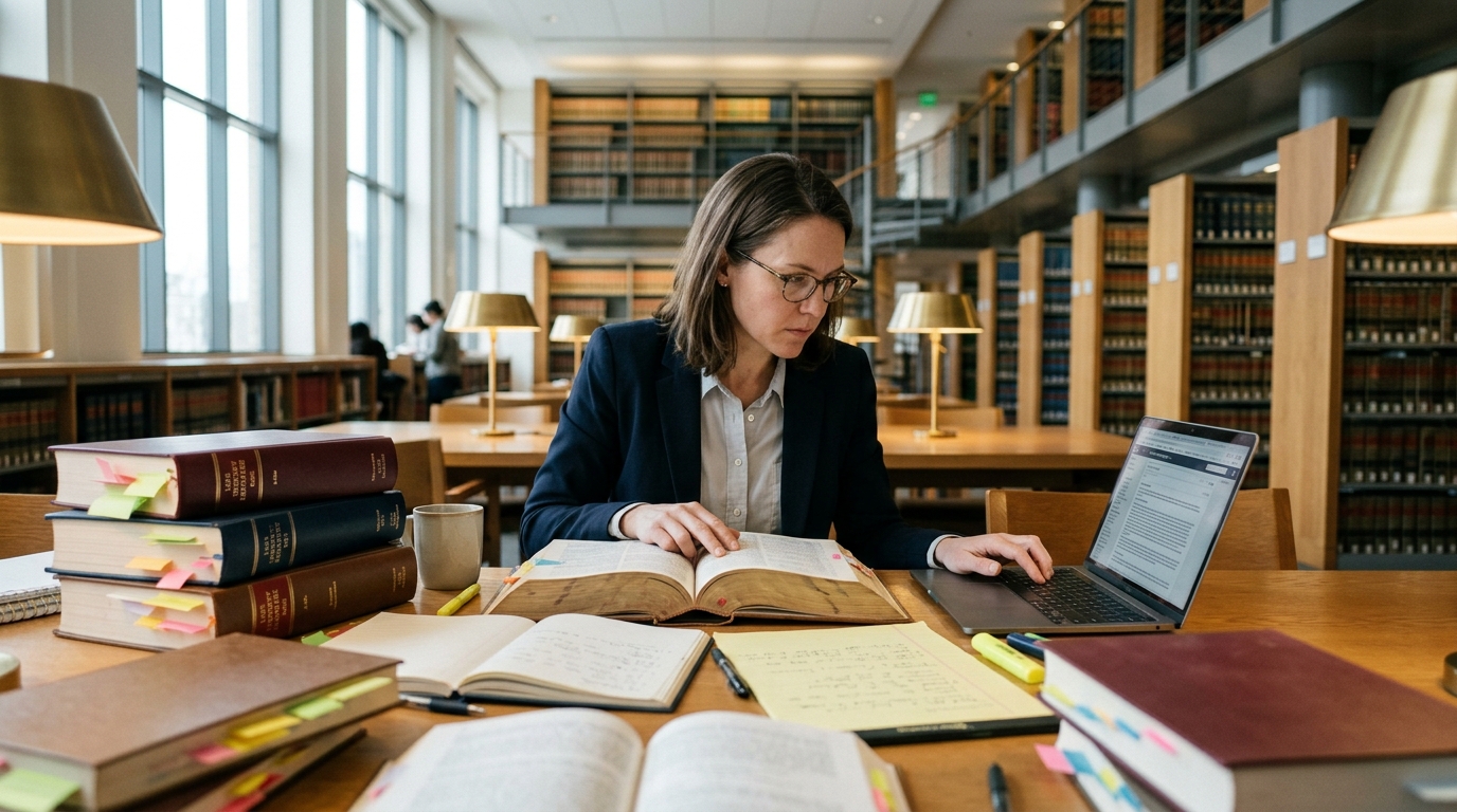 Attorney verifying legal citations and reviewing AI-assisted court documents for accuracy